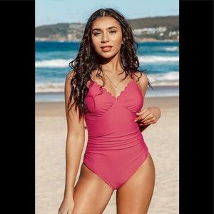 Cupshe Dark Coral Scallop Trimmed One